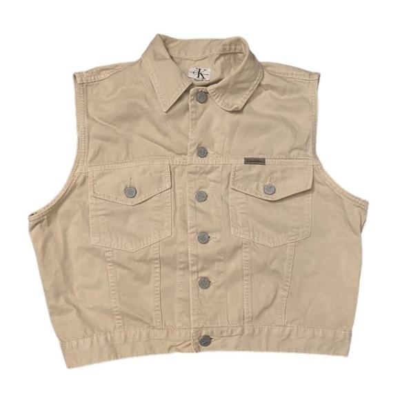 Calvin Klein Jackets & Blazers - Y2K Vintage Calvin Klein Khaki Vest cropped Women’s Size Small